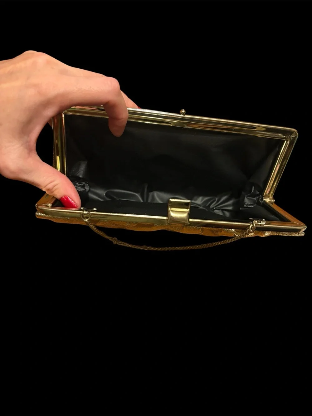 Vintage Gold Metallic Evening Clutch with Chain Strap